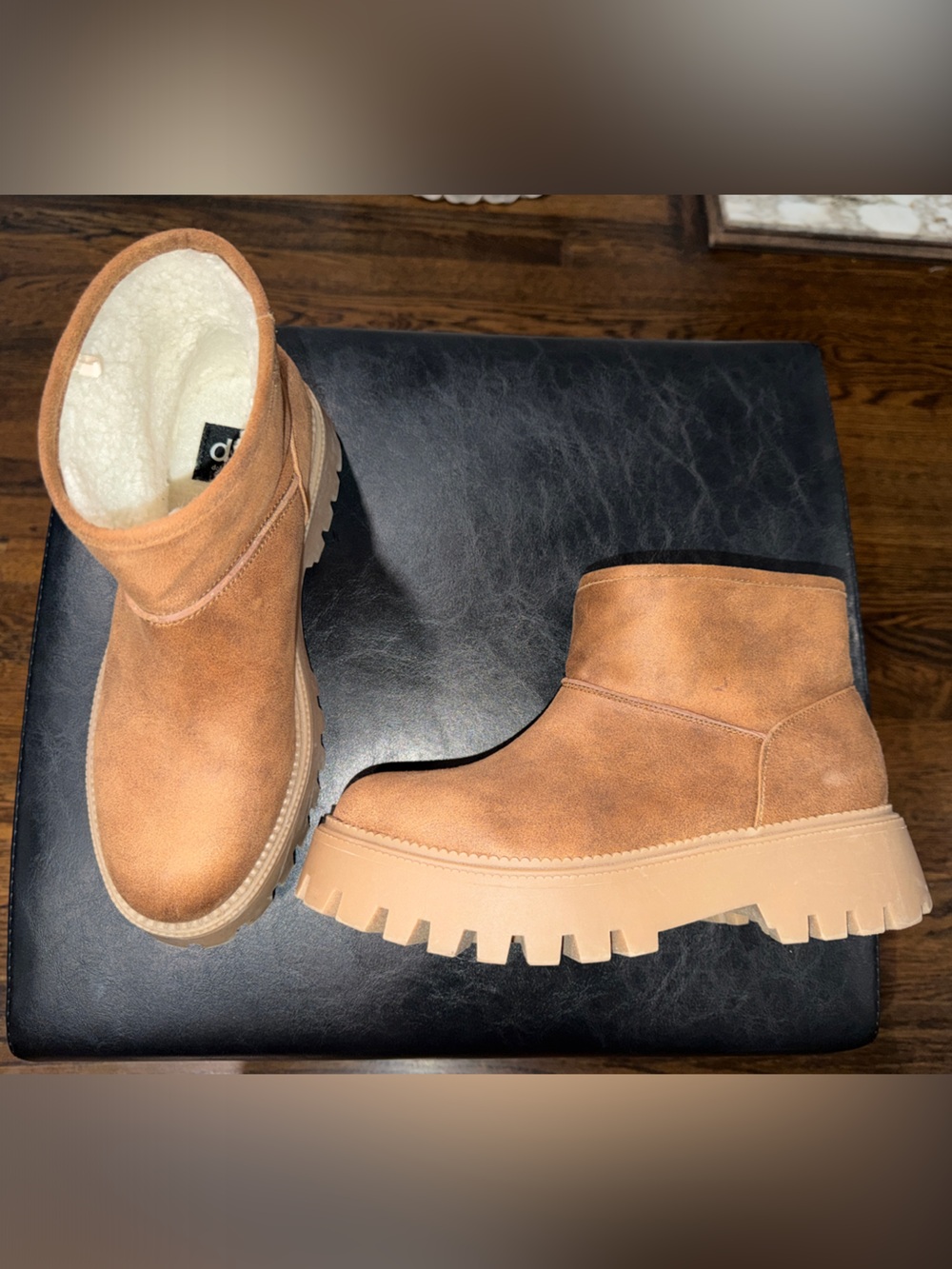 DV by Dolce Vita Tan Faux-Suede Plush-Lined Chunky Sole Ankle Boots